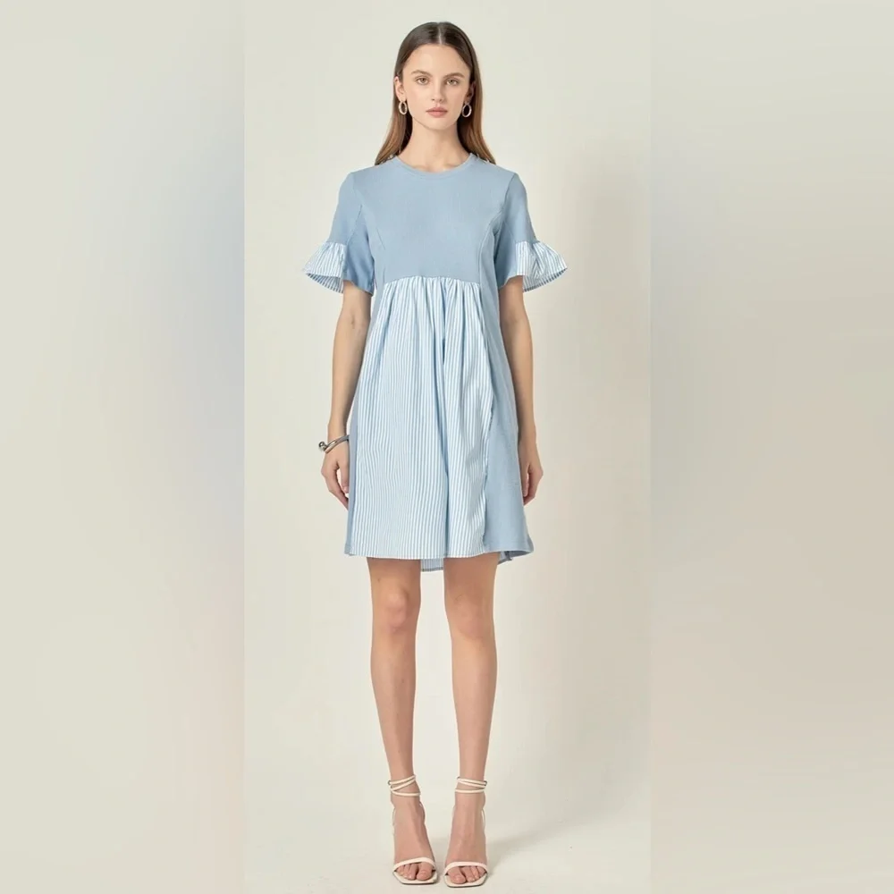 english factory women's knit woven mixed dress English Factory Knit Woven Mixed Dress